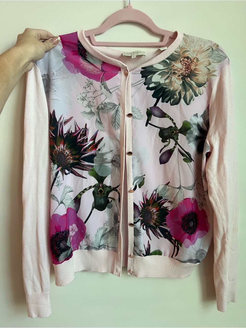 Ted Baker London Pale Pink Floral Button-Front Cardigan Jacket